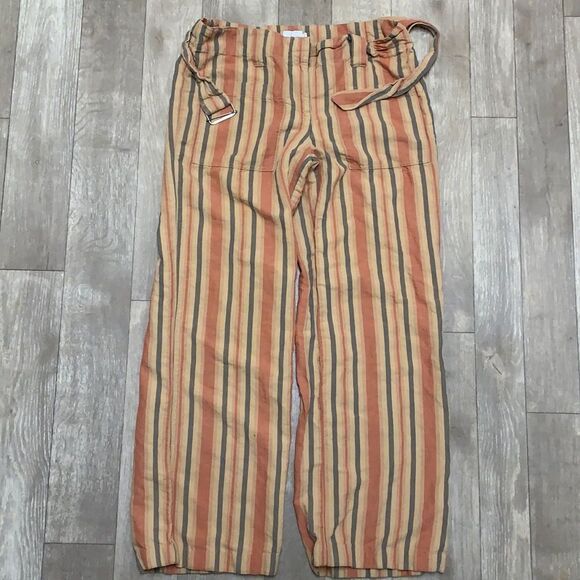 Womens‎ Calvin Klein Striped Flax Belted Wide Leg Cropped Pants - Picture 1 of 8